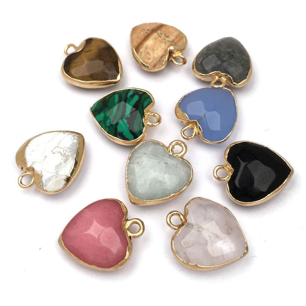 1596 10 Pcs Heart Shaped Natural Stone Pendants Faceted Healing Crystal